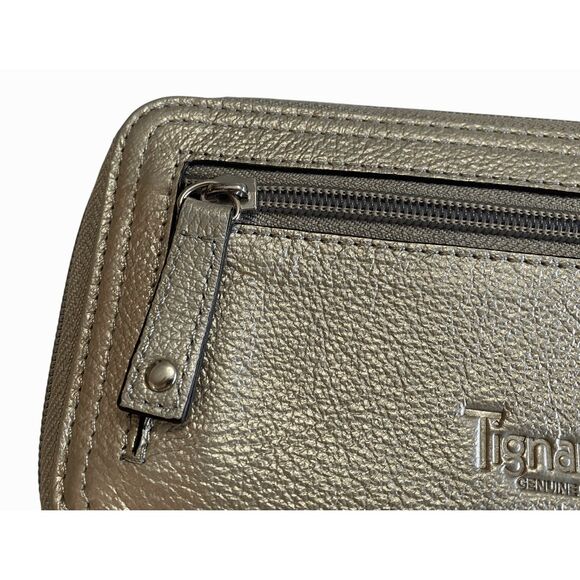 Tignanello Zip Around Wallet Metallic Gold Pebbled Leather - Picture 3 of 8